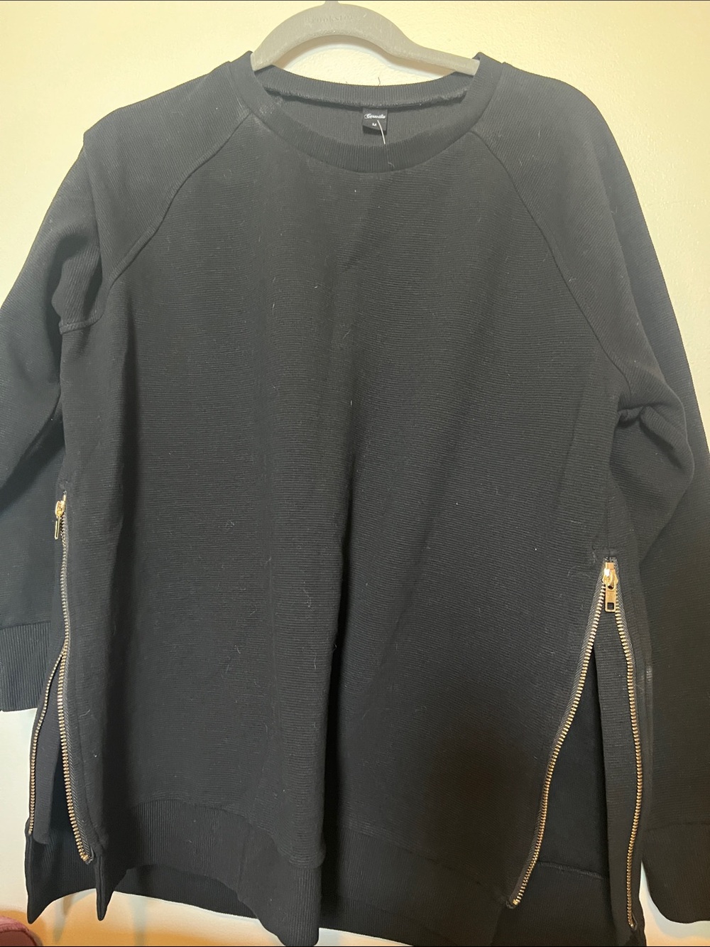 Black Crewneck Sweater with Gold Side Zippers